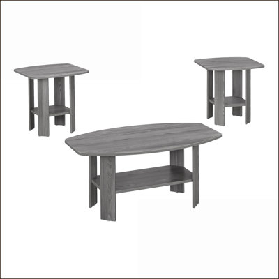 Grey Wood-Look 3-Piece Coffee Table Set for Living Room, Space-Saving & Kid-Safe
