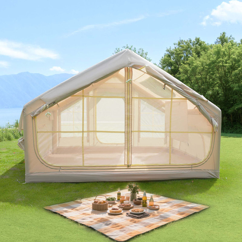 6.3m ² Inflatable Camping Tent , 4 Season Waterproof Windproof, Clear Skylight & 420D Oxford Waterproof, Air Tent with Mesh Windows/Doors