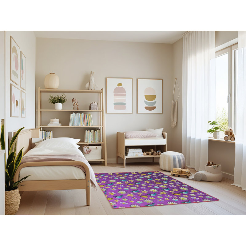 Tapis mauve à motif floral, Rectangle 4 pi x 6 pi