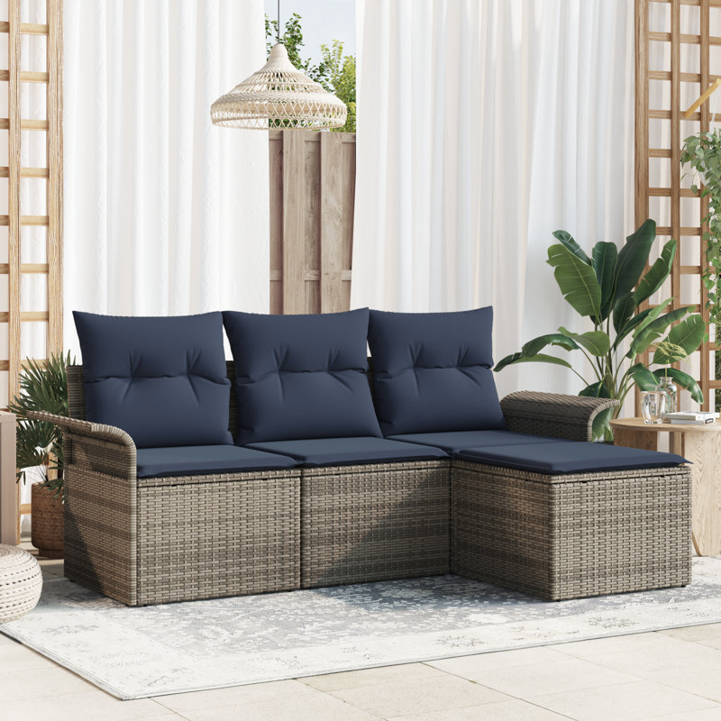 Ensemble de canapé de jardin avec coussin vidaXL 4 pièces vidaXL, Structure grise / coussin bleu marine