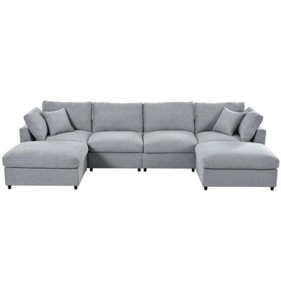Chenille Modular Sectional Sofa with Movable Ottomans