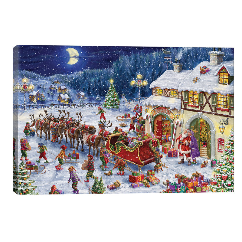 Santa Sleigh And Big Moon by Marcello Corti - Wrapped Canvas Painting, 101.6 cm H x 66.04 cm W x 3.175 cm D