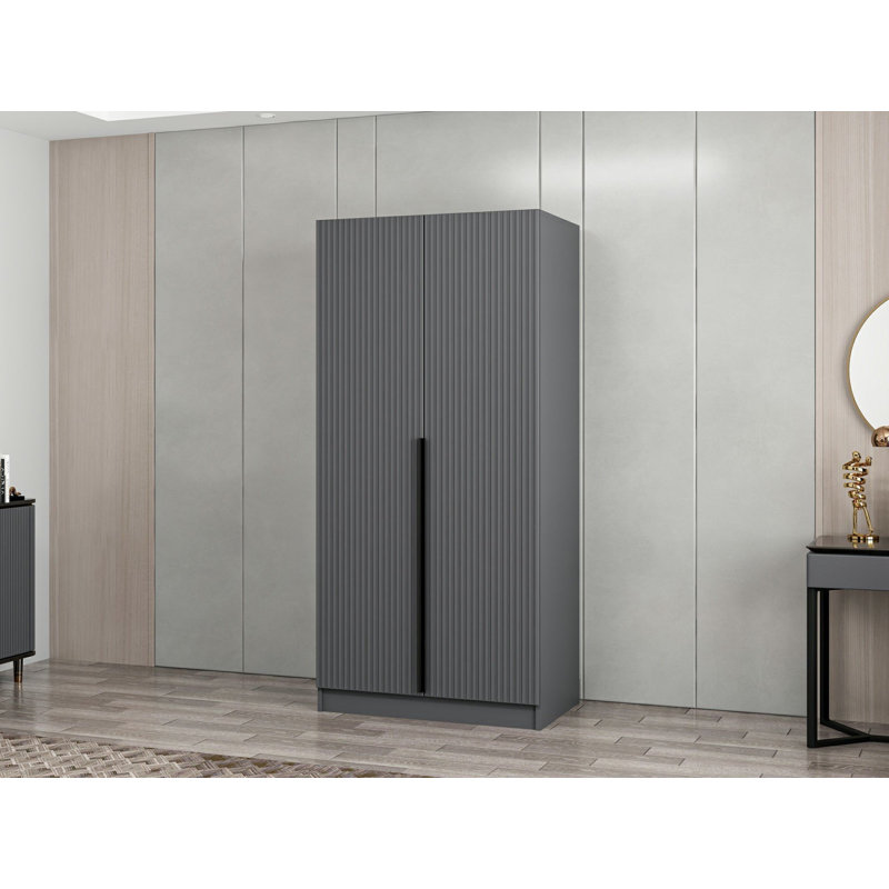 Armoire moderne anthracite 35,4 po x 82,7 po x 20,5 po | 100% panneau de particules enduit de mélamine, épaisseur: 0,7 pouce | Solution de rangement élégante pour chambre à coucher et garde-robe, design durable et contemporain