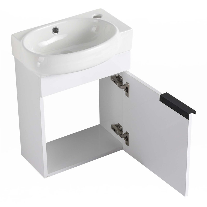 Petit meuble-lavabo 16 "avec lavabo, Blanc, Noir, noir, noir, noir