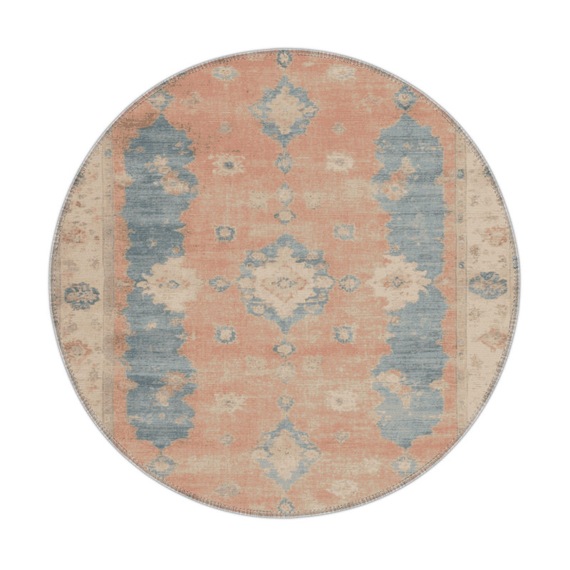 Overdyed Beige Indoor and Outdoor Area Rug, Round 5'