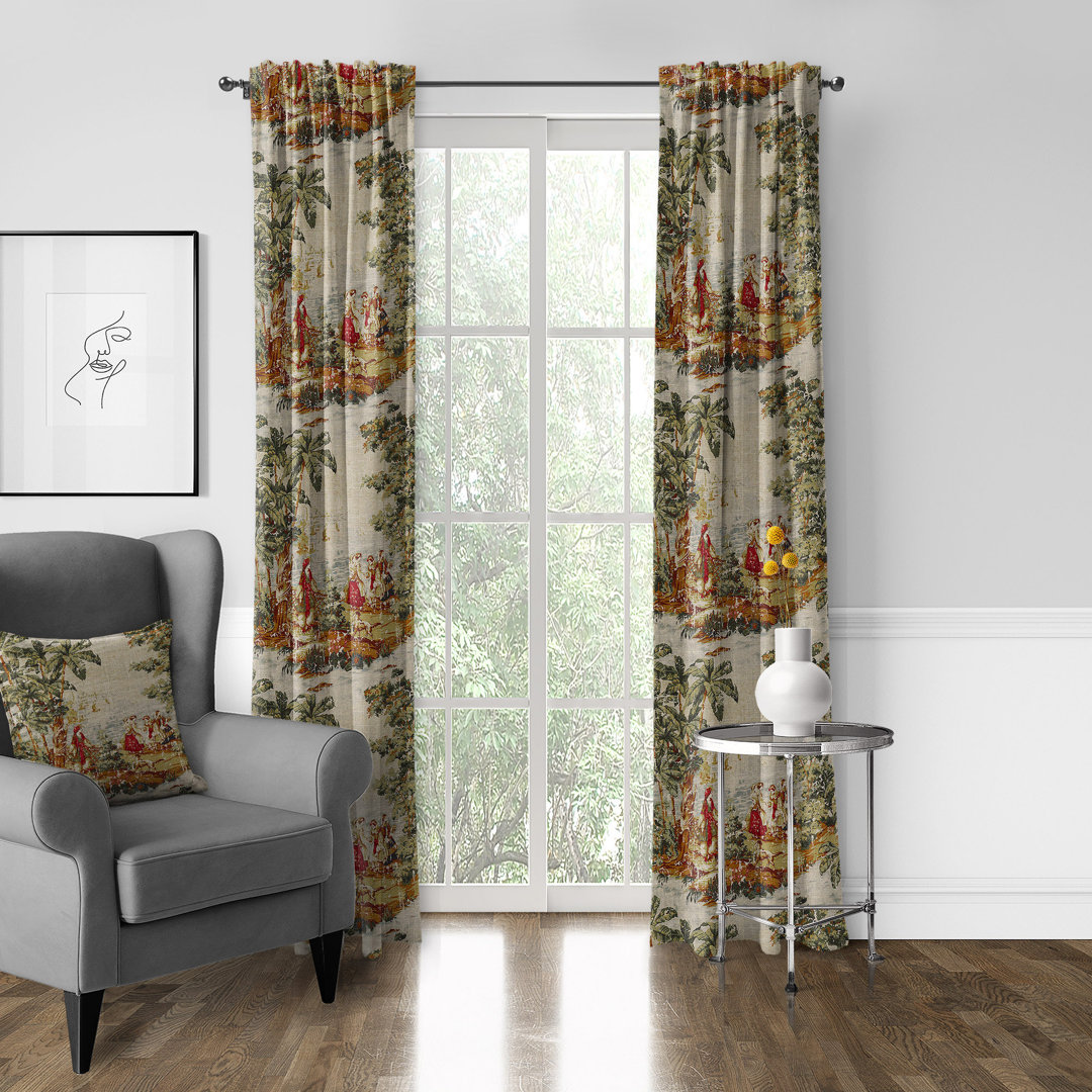French Countryside Linen Blend Toile Room Darkening Rod Pocket Single Curtain Panel The Tailor's Bed Size per 