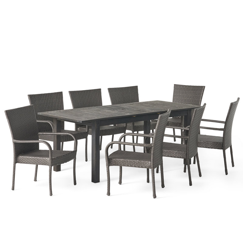 Ensemble repas 9 pièces Amja Alexanna, Gris foncé délavé au sable / gris
