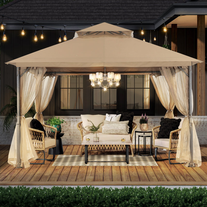 Steel Patio Gazebo The Soft Roof, Khaki, 110" H x 156" W x 132" D