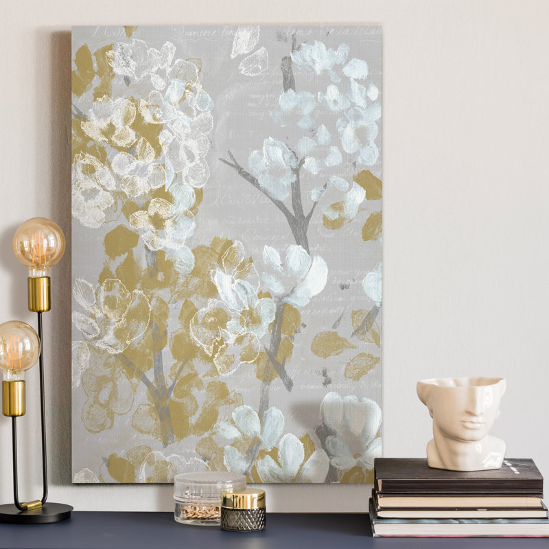 «Mustard on Gray Blooms II», reproduction d'art sur toile tendue, H 48 po x l 32 po x P 1 po