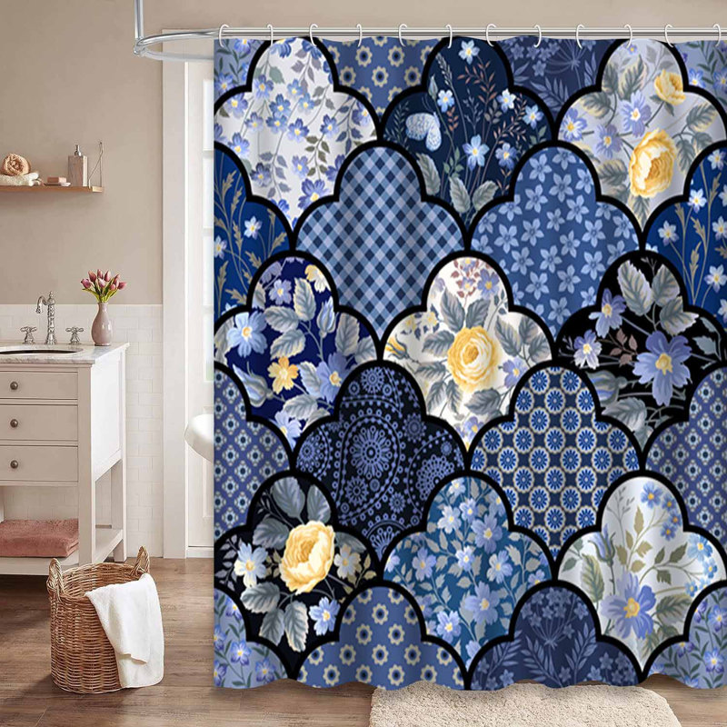 Rideau de douche sans couture à motif floral avec 12 crochets, L 72 po x l 84 po
