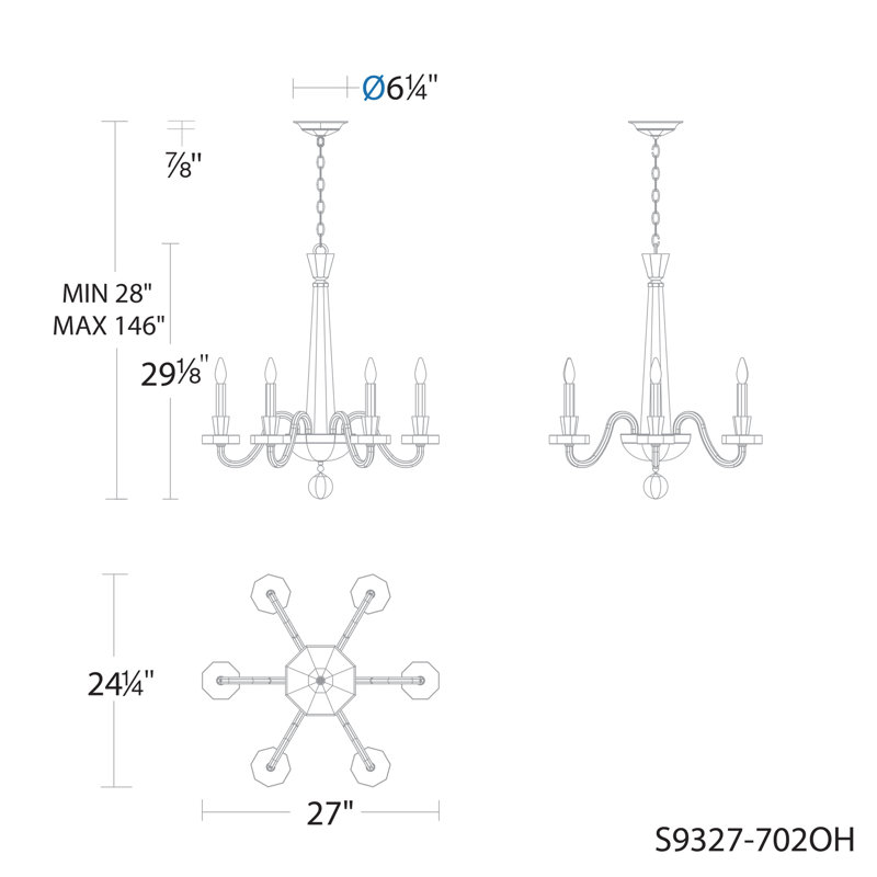 6 - Light Chandelier, Antique Silver
