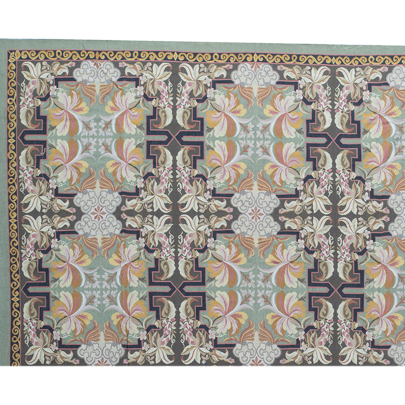 Hand-Knotted High-Quality Green and Green Area Rug