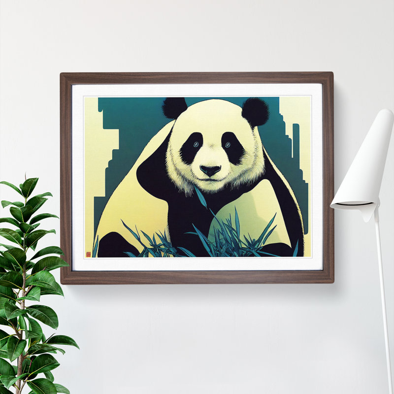 Wonderful Panda - Single Picture Frame Painting, 46cm H x 64cm W x 2cm D, Walnut