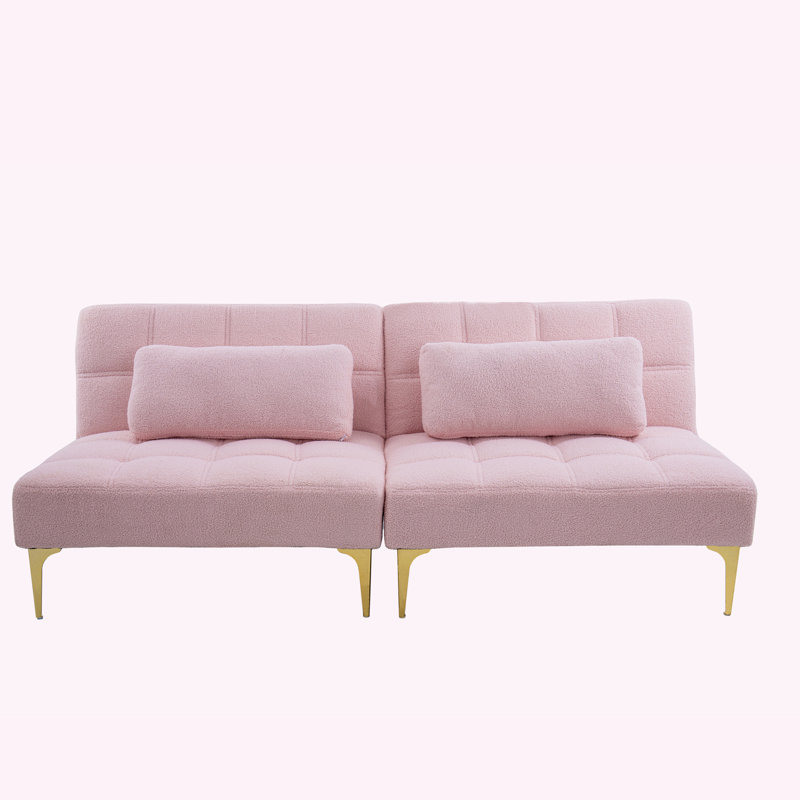 Tadija Twin Upholstered Convertible Sofa, 28" H x 71" W x 34" D, Pink Teddy
