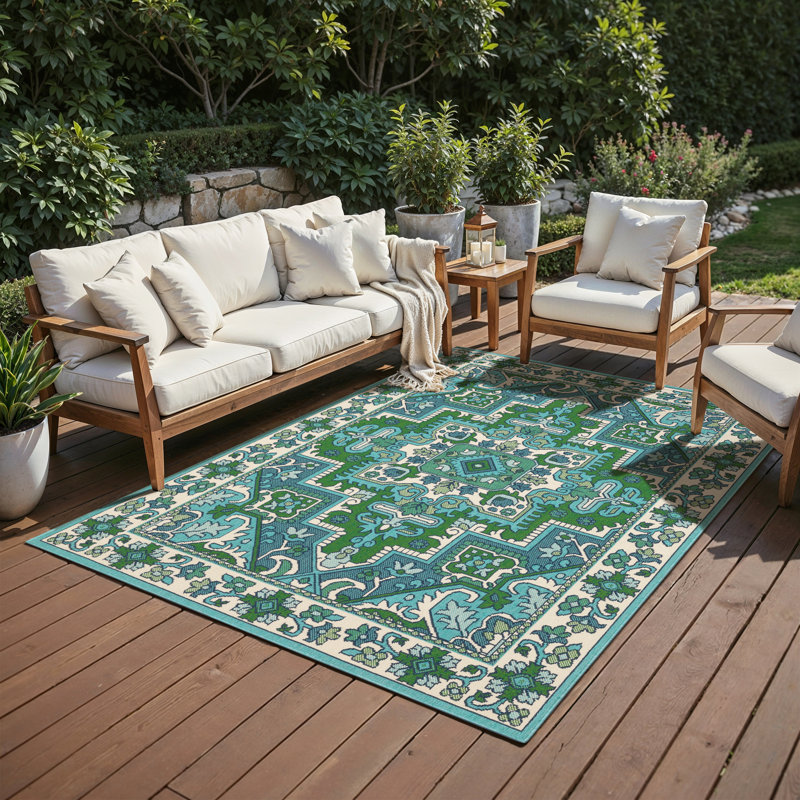Tapis bleu / vert Aganlane, Rectangle 8 pi 6 po x 13 pi
