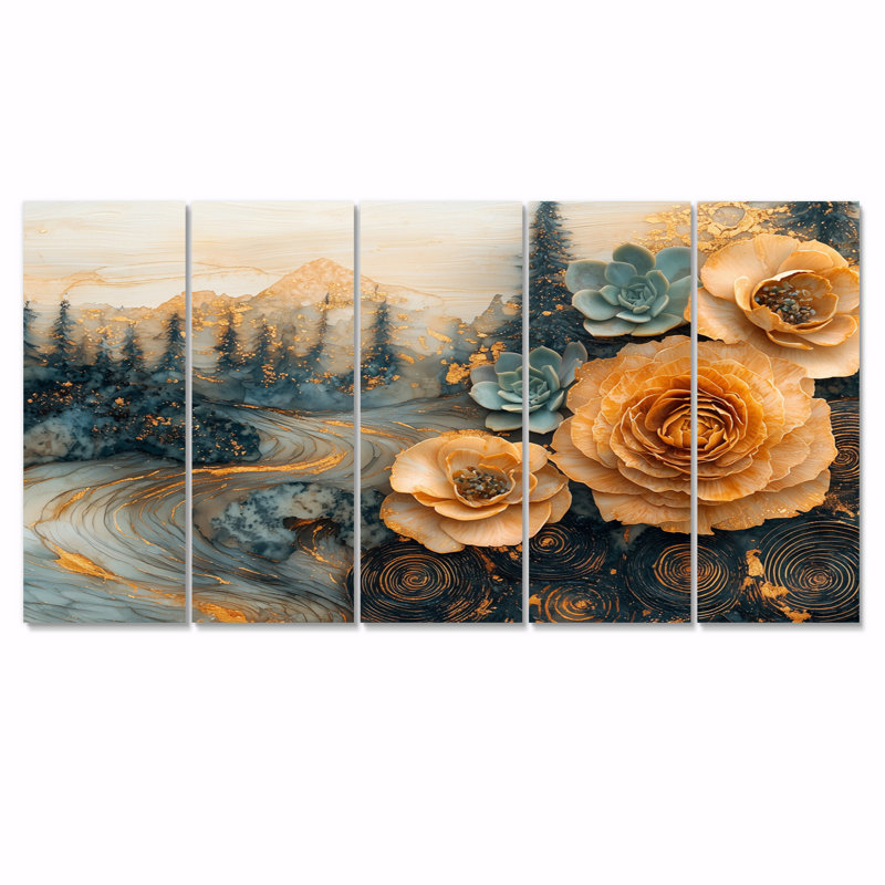 Samaire II - Succulent Wall Art - Art mural sur toile, 5, H 32 po x l 80 po