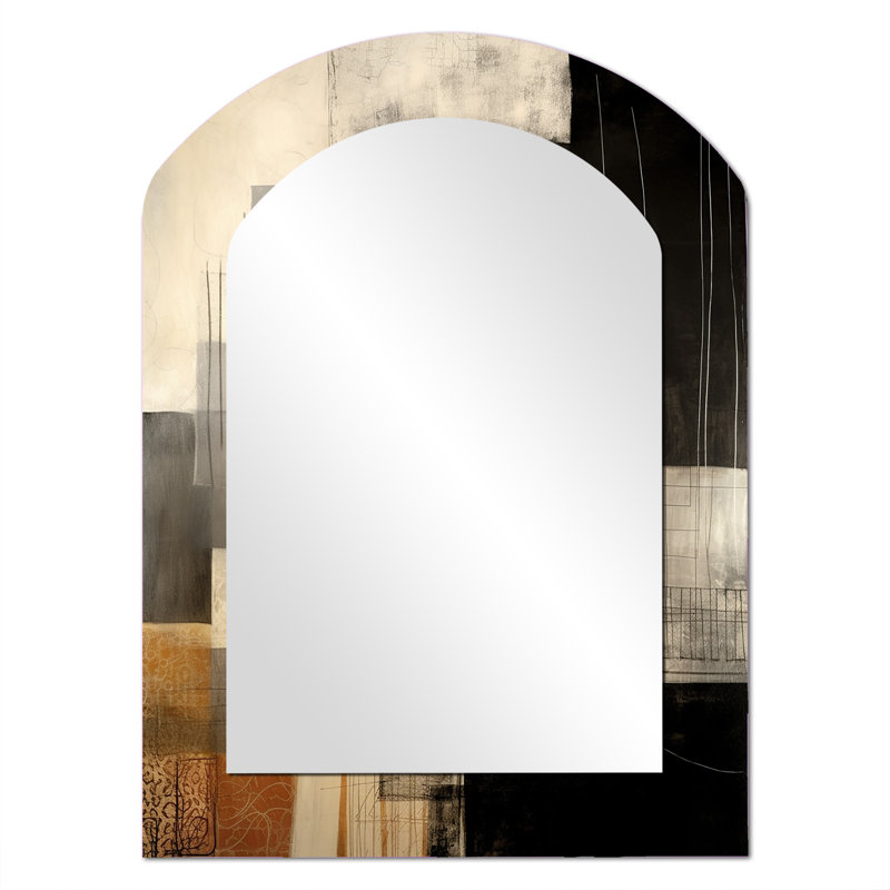Black Mid Century Fusion II - Abstract Midcentury Asymmetrical Modern Large Wall Mirror, 34'' x 25''