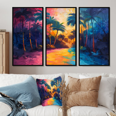 Green Yellow Palm Trees Tropical Oasis I - Palms & Palm Trees Wall Art Set