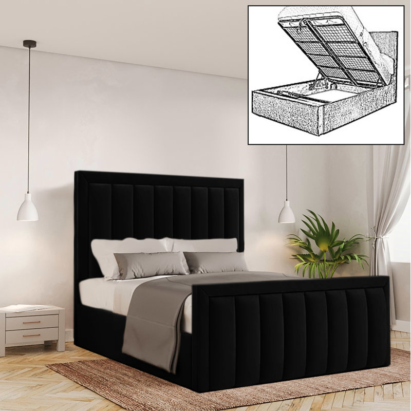 Bhopal Upholstered Ottoman Storage Bed, Black, Single (3')
