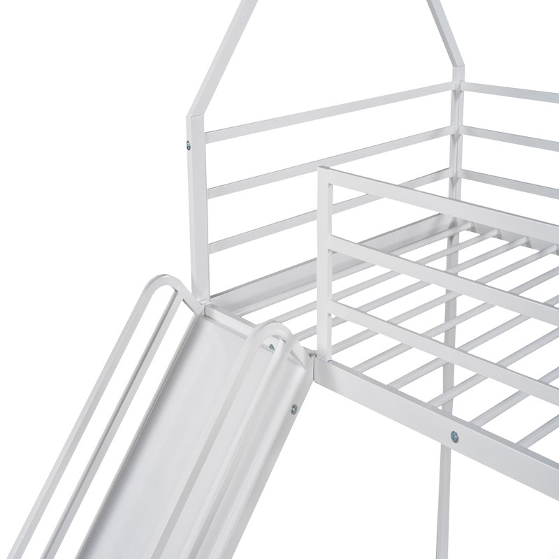 Lit superposé simple au-dessus de simple avec échelle et glissoire, Blanc