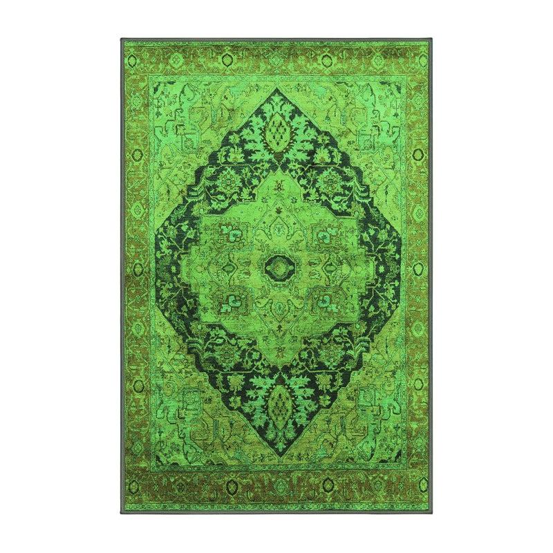 Tapis oriental en chenille / polyester tissé à la machine en vert / noir / brun, Rectangle 4 pi x 6 pi