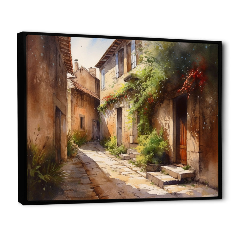 Ritsi, village méditerranéen, rue VIII, sur toile, H 12 po x l 20 po x P 1 po, Cadre flottant noir