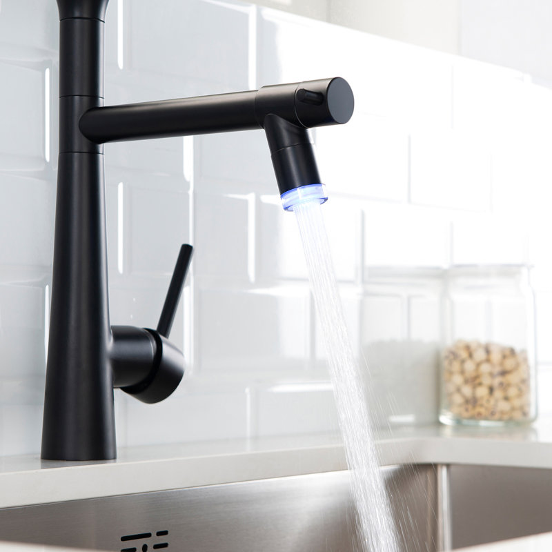 Robinet de cuisine noir mat - Commercial robuste avec ressort rétractable et poignée simple pré-rinçage, Noir mat