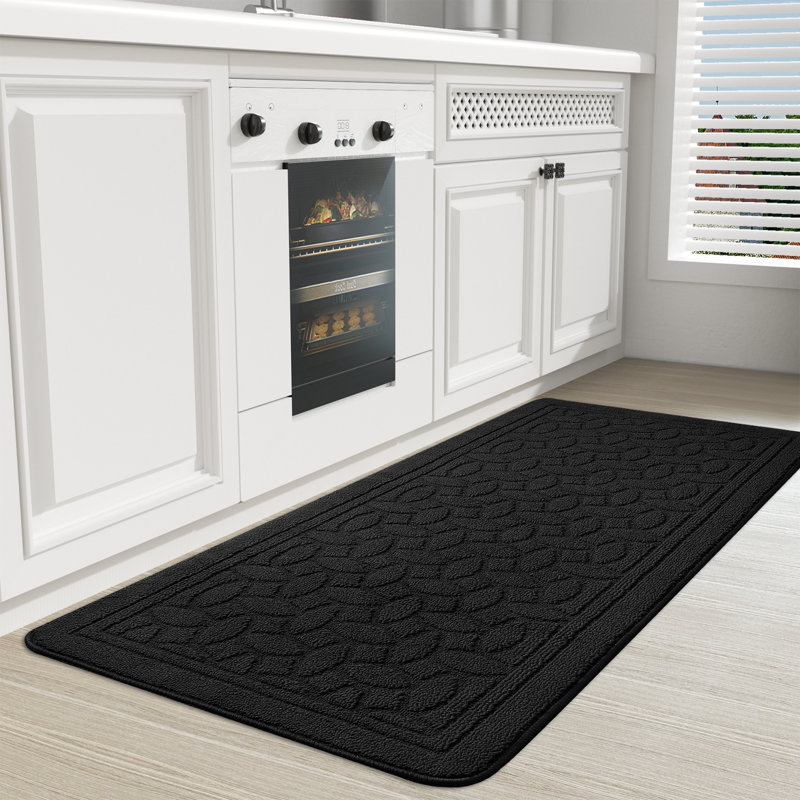 Floral Water Resistant Non-Skid Kitchen Mat, Runner 2' x 4'11", Black