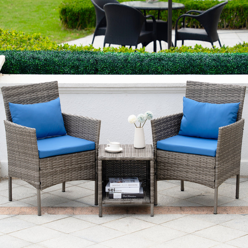 Nagey 2 - Person Patio Conversation Sets with Cushions, Blue/Grey
