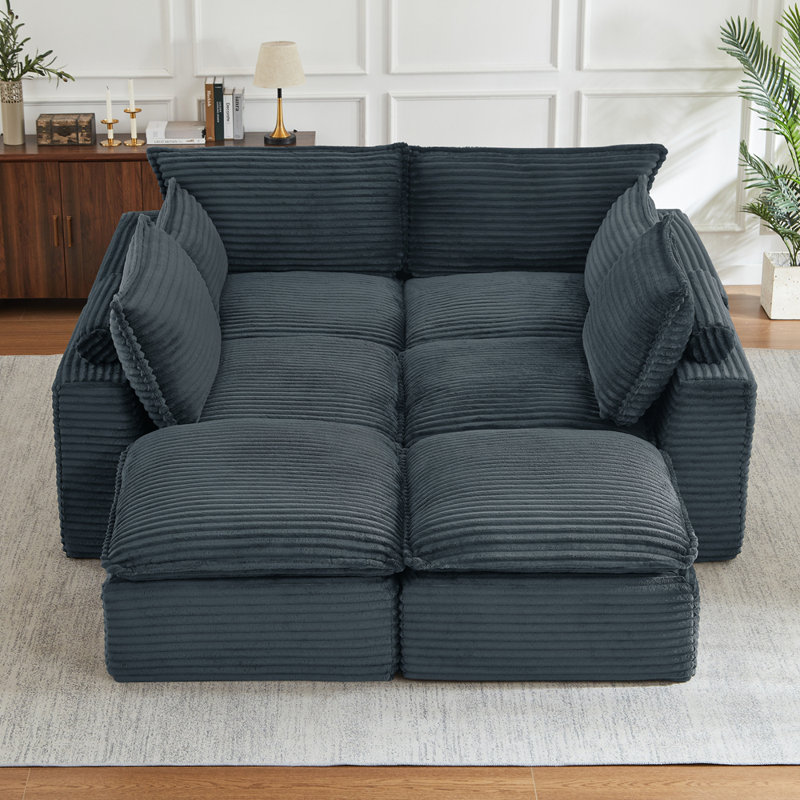 Canapés modulaires en nuage pour le salon, canapé convertible en U avec repose-pieds, Gris foncé