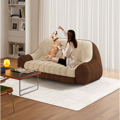 Canapé de plancher enveloppant et moelleux – Salon en velours tricoté et tissu effet nuage glacé au design enveloppant | 135 cm de large pour adultes, enfants et animaux de compagnie – Coin lecture confortable, coin cinéma et espace douillet pour animaux – Emballé sous vide, reprise de forme en 72 h