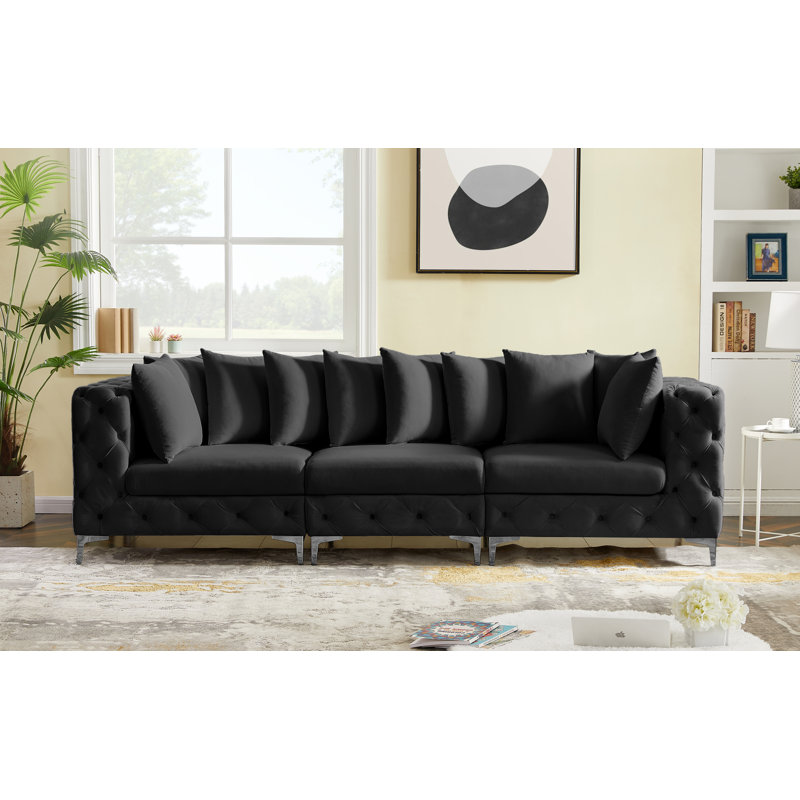 Izamar 109'' Velvet Sofa, Black Velvet