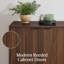 Buffet moderne à 4 portes avec buffet, armoire multimédia, armoire, table d'appoint, bibliothèque avec panneaux Reed et tablettes réglables - noyer
