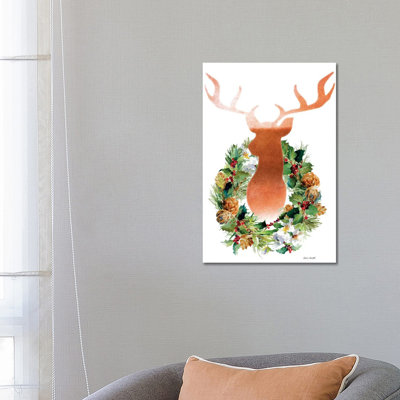 Holiday Wreath with Deer 1 Piece Wrapped Canvas Wall Art