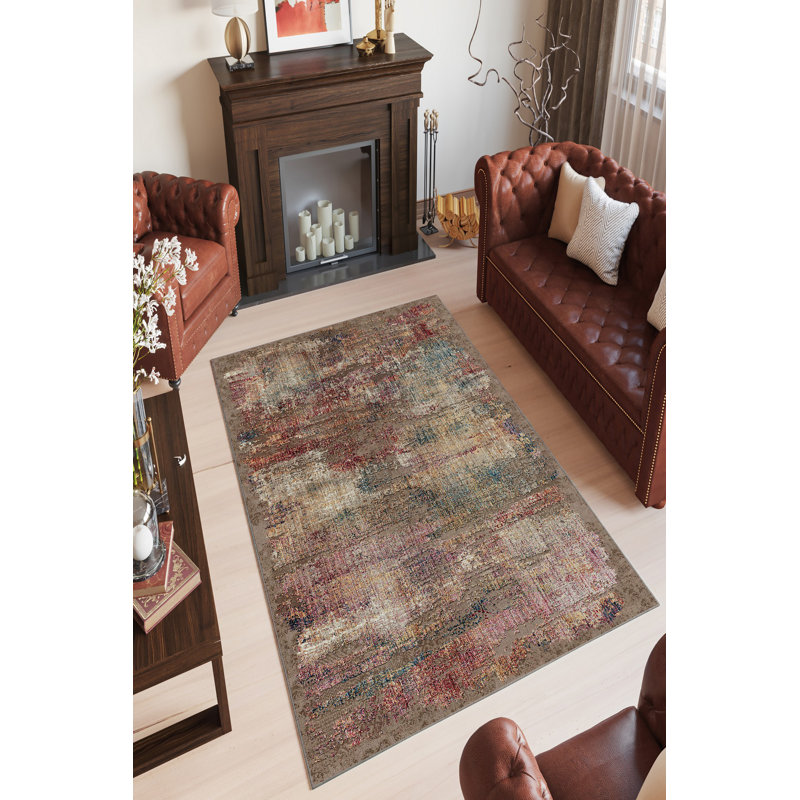 Tapis antibactérien (2 pi x 3,3 pi), 100% polyester écologique, 650 g / m², Hauteur du velours: 0,2 po | Imprimé numérique, point PVC antidérapant dessous | Lavable à la machine, beige élégant, rouge, or et vert