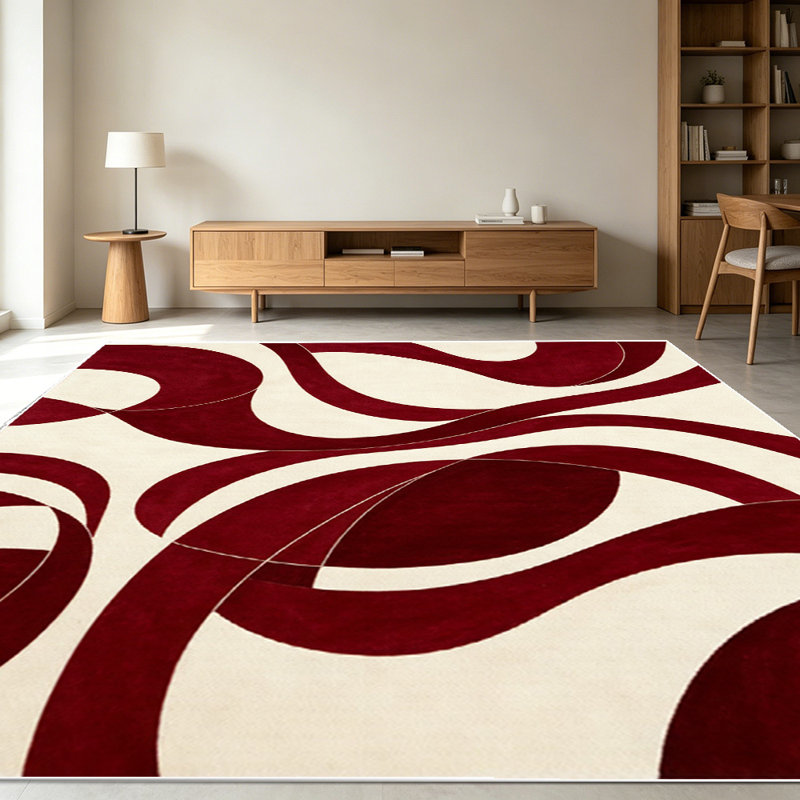 1PC Burgundy & Cream Wave Abstract Swirl Pattern area rugs for Living Room, Soft and Comfortable, Suitable for all seasons, easy-to-maintain, machine washable Indoor floor mat, Under Table Farmhouse suitable for dining room, bedroom, entryway,...