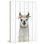 'Flower Crowned Llama' Print On White Wood-1252110900