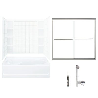 60" W x 72" H Frameless Rectangle Sliding Tub & Shower Kit with Towel Bar and Base Included