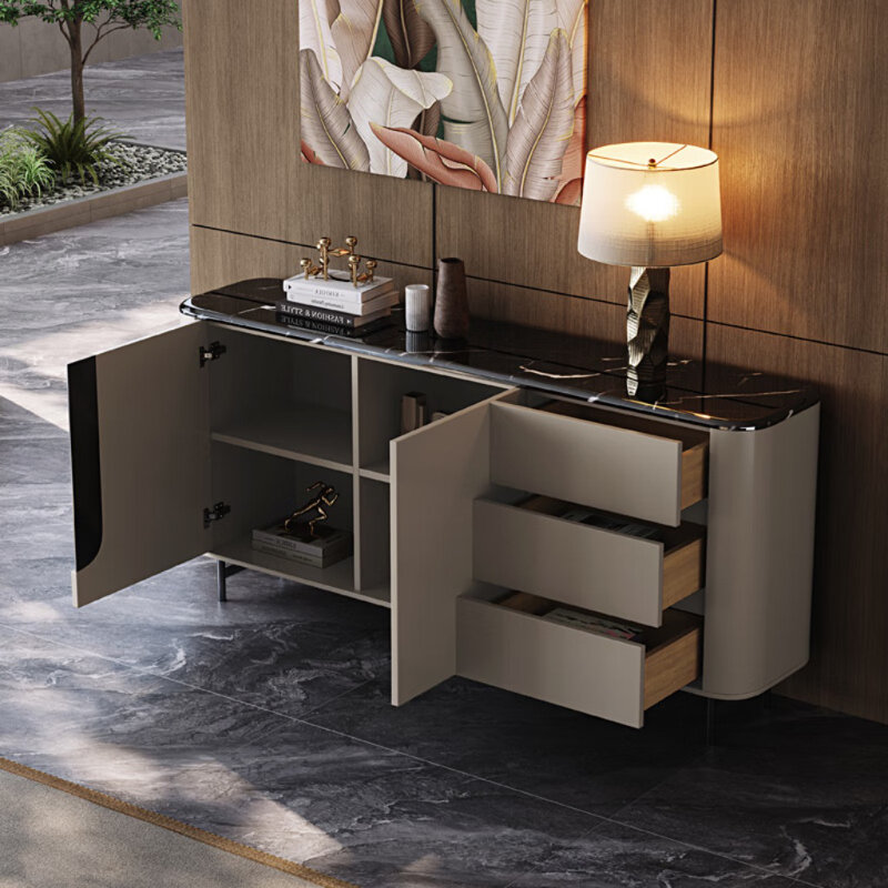 Modern Italian Light Luxury Dining Sideboard, Gray, 35.43" H x 70.87" W x 15.75" D