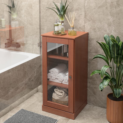100% Solid Wood 16.5" Bathroom Cabinet with Clear Glass Door and Adjustable Shelves