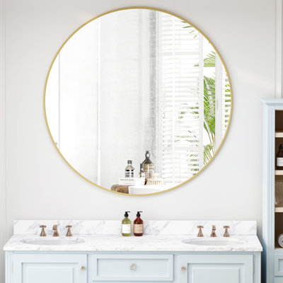 Miroir mural 39 po - Meuble-lavabo rond à cadre en métal pour salle de bain, chambre à coucher et salon