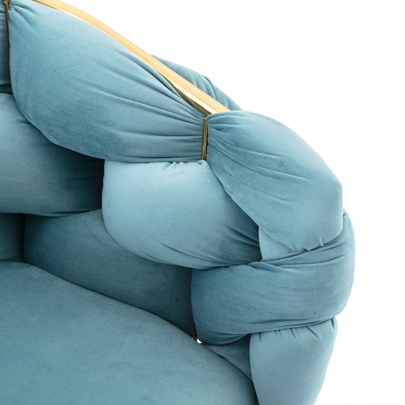 Chaise simple de luxe moderne pour chambre à coucher comme tabouret de commode ou dossier de table de manucure, bleu, deux pièces, velours doux et intérieur en coton confortable, pied de lit anti-rayures doré