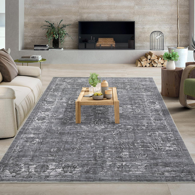 Abstract Machine Printed Area Rug, Rectangle 200 x 290 cm, Gray