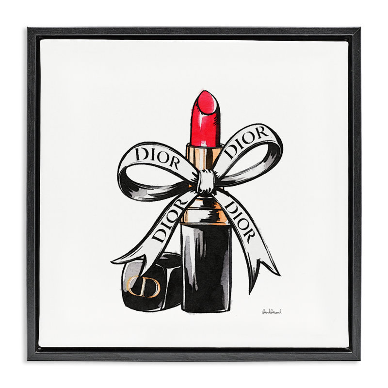 Cadre flottant luxueux avec ruban rouge à lèvres, design par Amanda Greenwood, H 25 po x l 25 po, Cadre flottant noir de jais