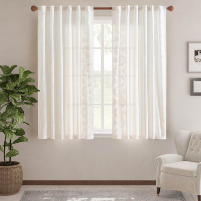 Linen Blend Embroidered Curtains Farmhouse Flower Patterned Curtains for Bedroom