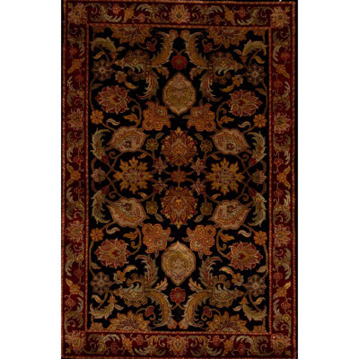 Hand-Knotted High-Quality Black and Red Area Rug