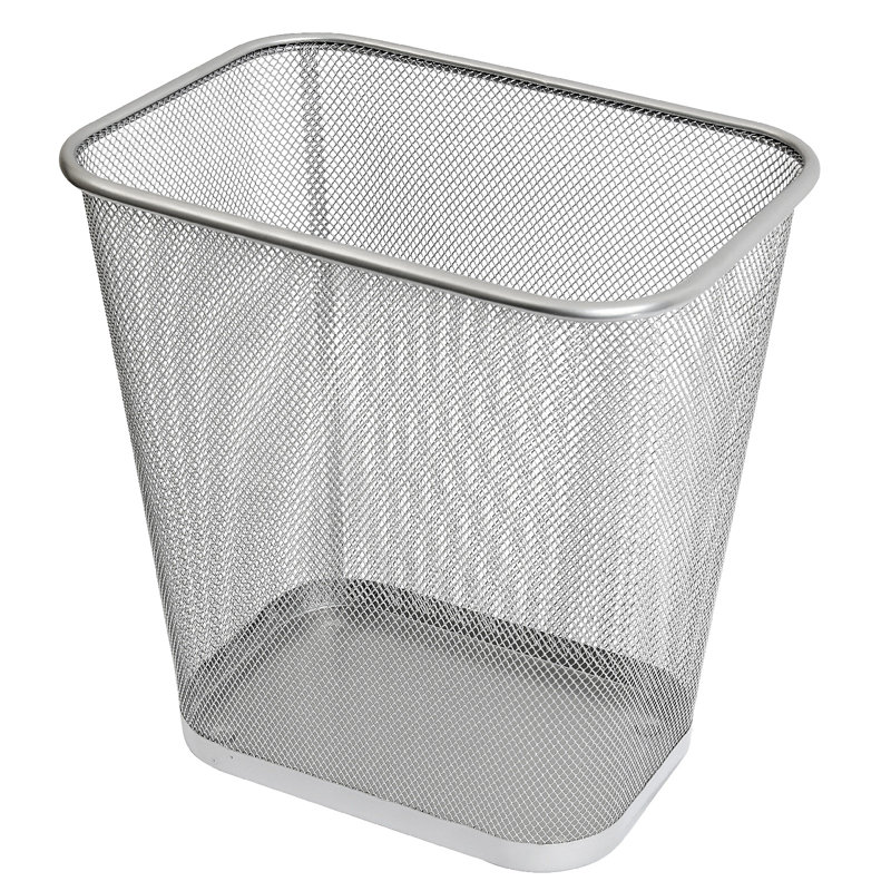 Silver Stainless Steel Rectangular Mesh Office Trash Can