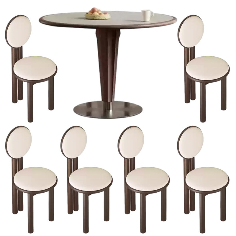 French style simple retro round dining table sets, Brown/White, Brown