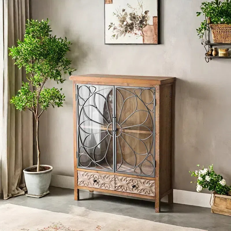 Console rétro en bois massif sculpté