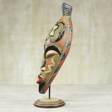 Leisa Carved Tribal Mask Stand Sculpture